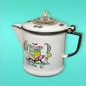 Rare Vintage Tilso Enameled Handpainted Single Serve Coffee Percolator. Japan